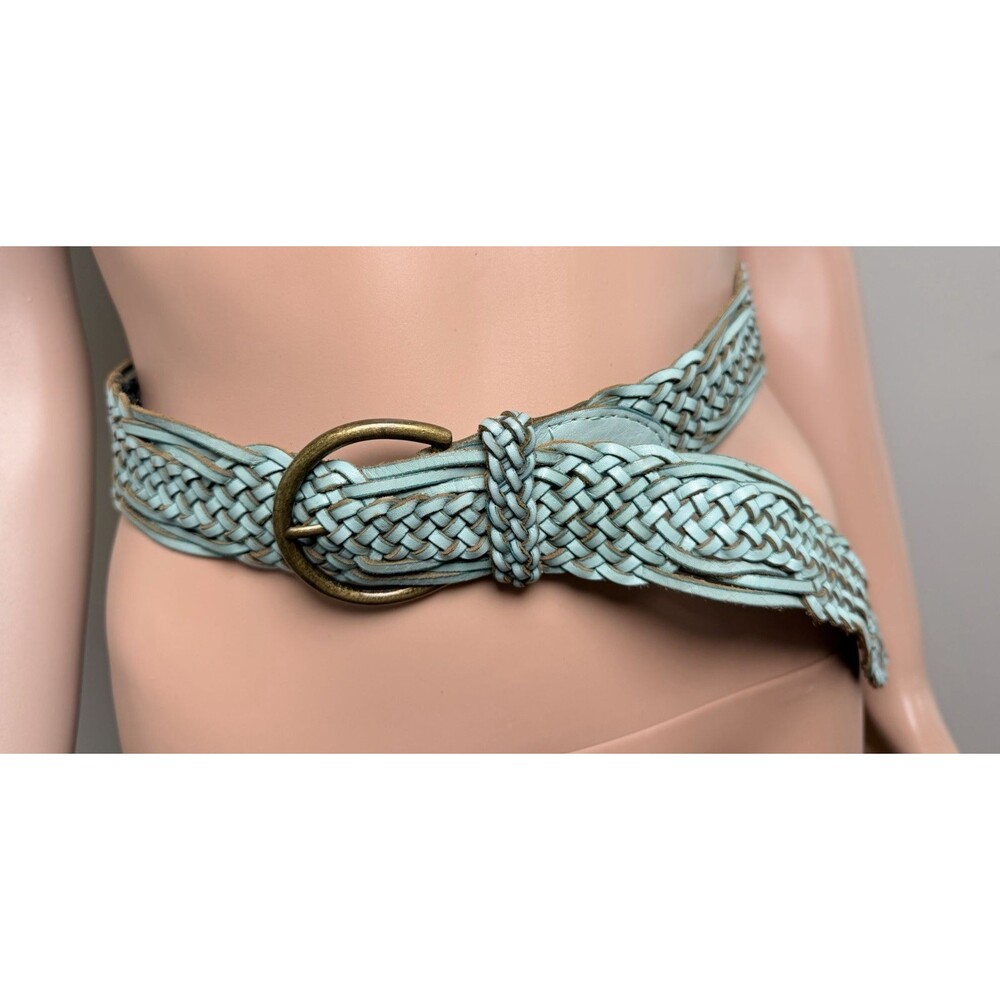 Linea Pelle Belt Braided Woven Leather Turquoise Women's Small Boho Adjustable - Picture 5 of 16